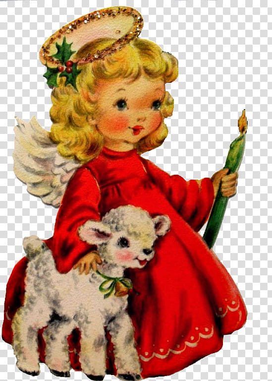 Christmas Resource , girl angel holding white sheep illustration transparent background PNG clipart