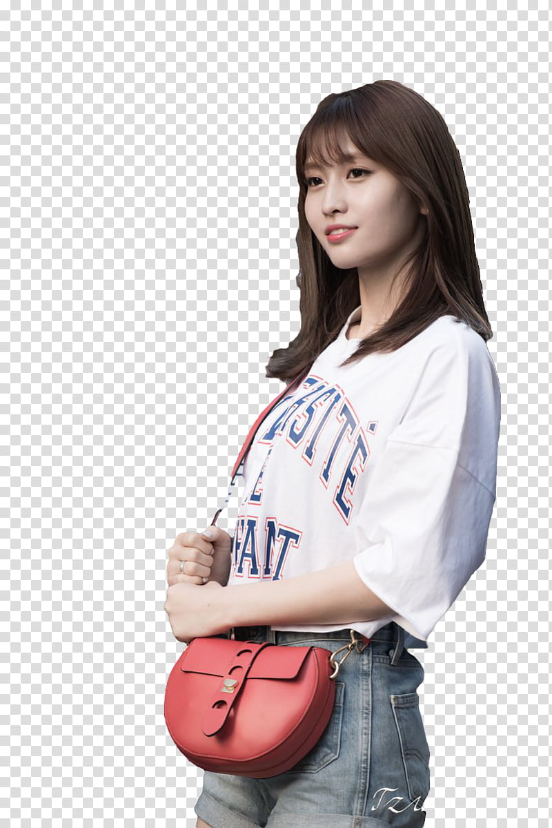 RENDER TWICE MOMO  s, smiling woman in white shirt and blue denim shorts transparent background PNG clipart
