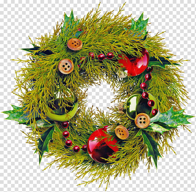 Christmas decoration, Christmas Ornament, Wreath, Oregon Pine, Plant, Tree, Branch, Grass transparent background PNG clipart
