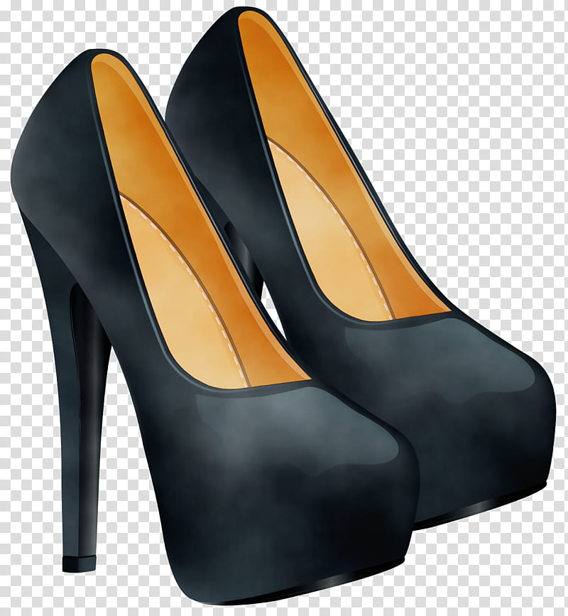 Orange, Watercolor, Paint, Wet Ink, Footwear, High Heels, Basic Pump, Court Shoe transparent background PNG clipart