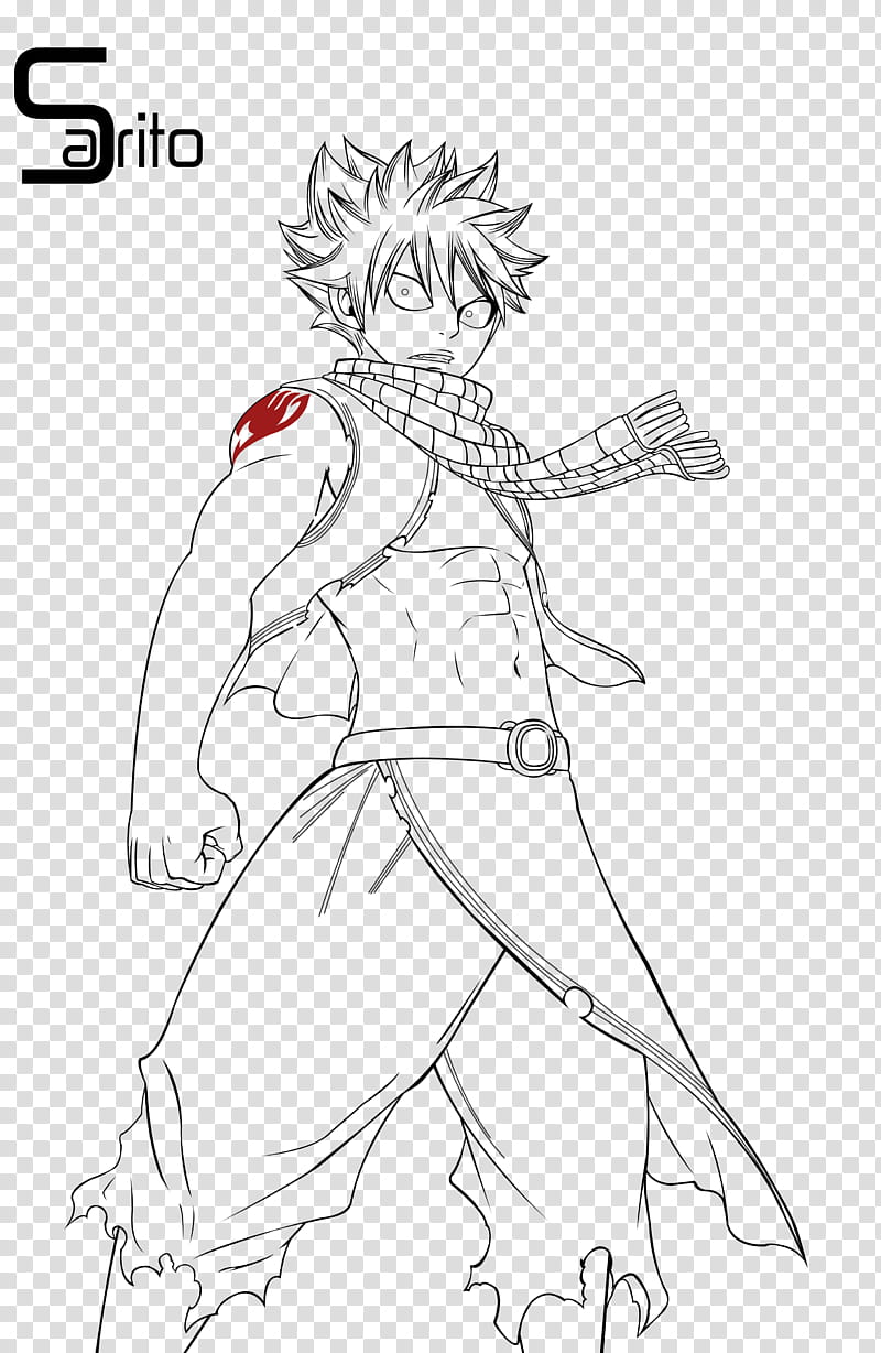 Badass Natsu Lineart, Sarito male character wearing scarf illustration transparent background PNG clipart