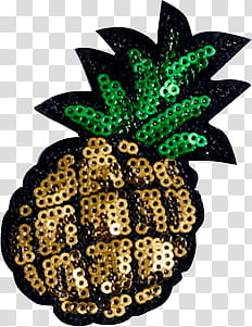 gold and green sequined pineapple art transparent background PNG clipart