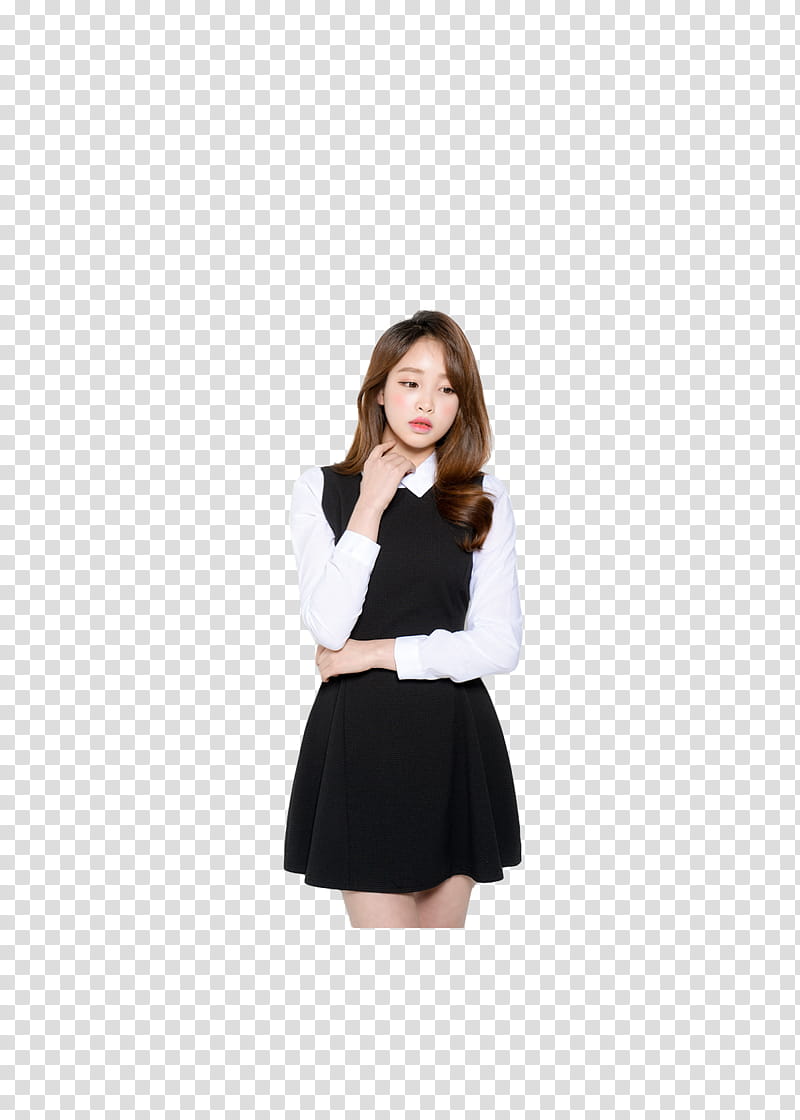 Ulzzang, female Korean star in black and white dress transparent background PNG clipart