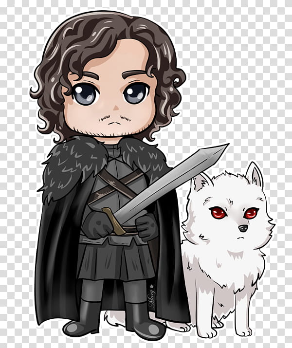 Jon Snow n Ghost chibi transparent background PNG clipart