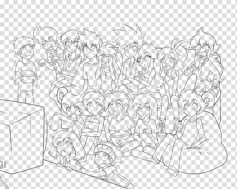 Pokespe collab Movie Night Lineart, people watching TV illustration transparent background PNG clipart