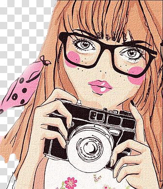 Munequita, woman in eyeglasses holding camera transparent background PNG clipart