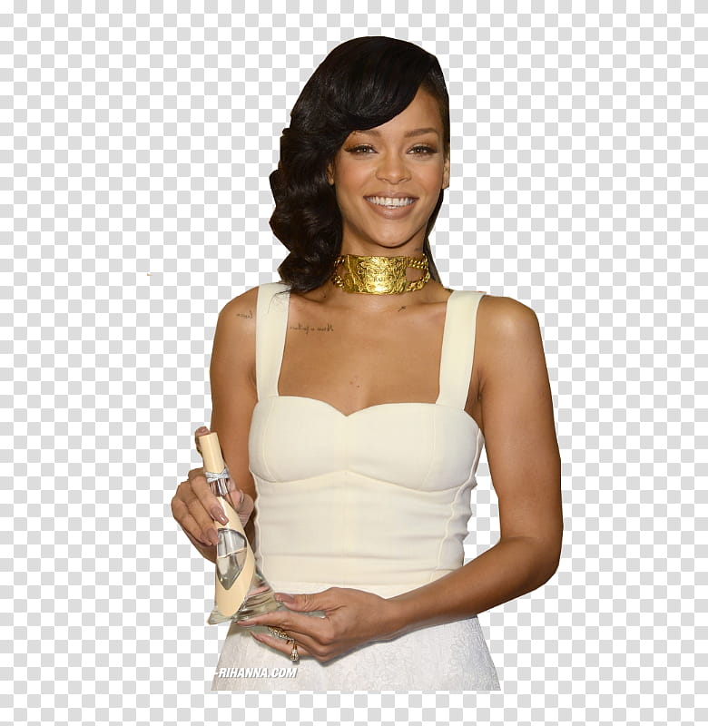 , Robyn Rihanna Fenty holds fragrance bottle transparent background PNG clipart