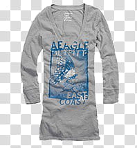 AE Shirt, gray and blue American Eagle Outpitt East Coast deep V-neck long-sleeved shirt transparent background PNG clipart