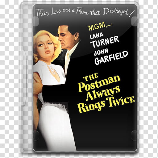 Movie Icon Mega , The Postman Always Rings Twice, Lana Turner and John Garfield in The Postman Always Rings Twice DVD case transparent background PNG clipart