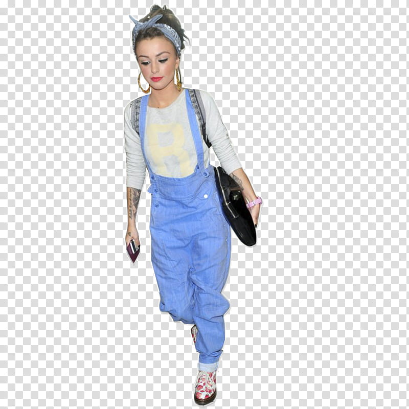 Cher lloyd, woman wearing blue denim overall pants transparent background PNG clipart