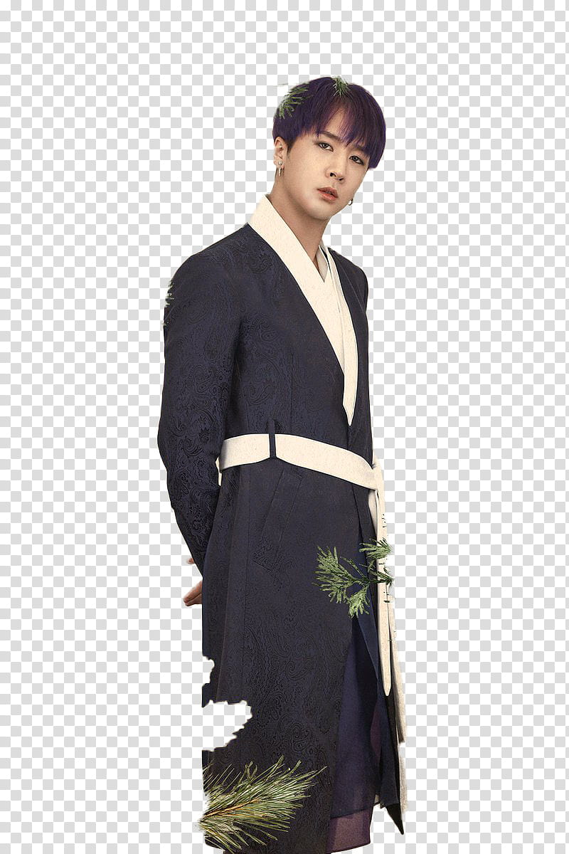 VIXX Shangri La RENDER , man black haired wearing black coat transparent background PNG clipart