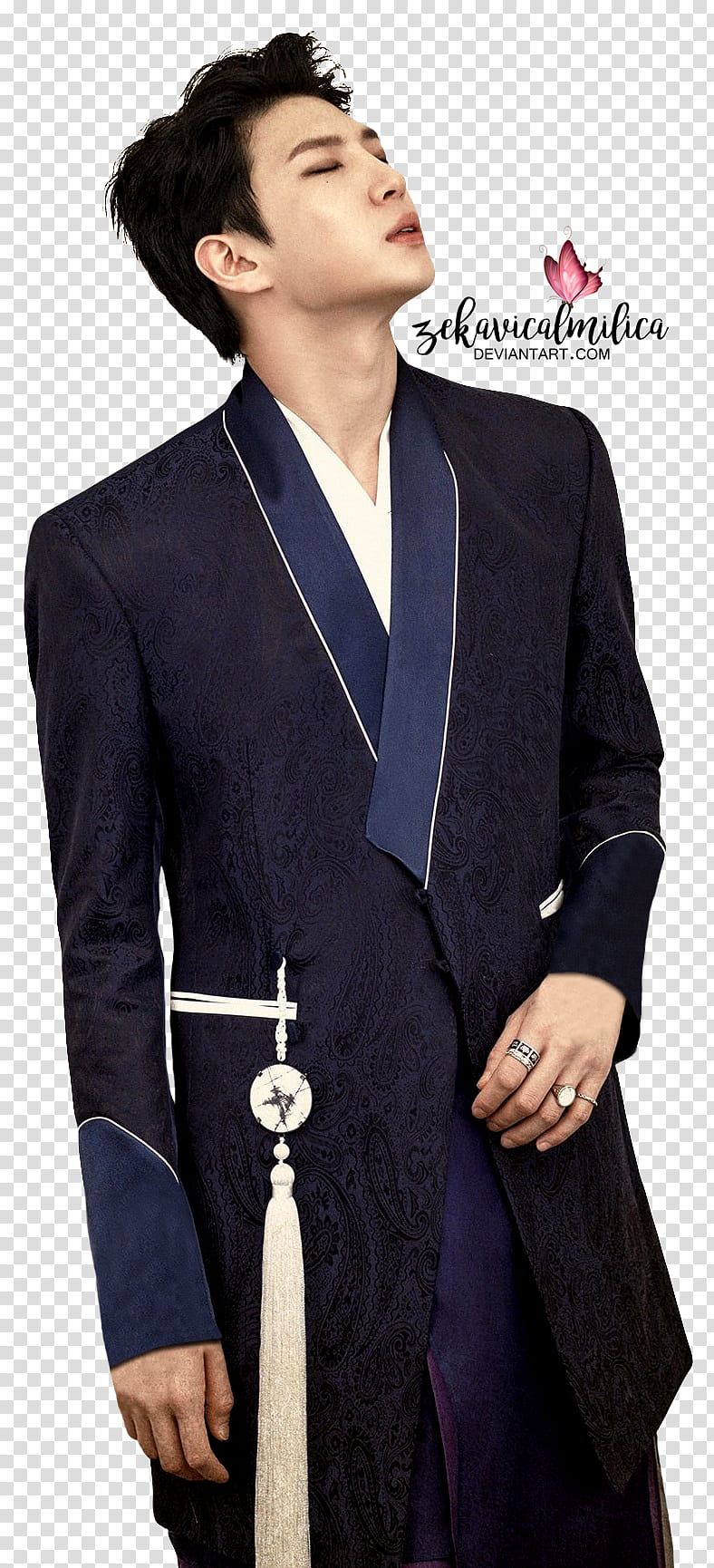 VIXX Shangri La, man wearing black and blue coat transparent background PNG clipart