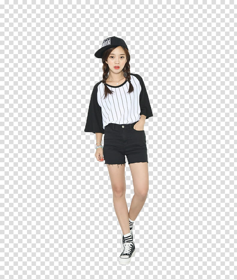 Park Seul Sport girl , woman wearing black and white t-shirt and black shorts transparent background PNG clipart