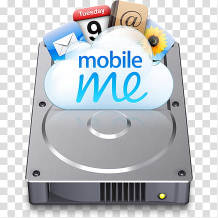 New iDisk replacement icon, New_iDisk, silver computer HDD with mobile me text overlay transparent background PNG clipart