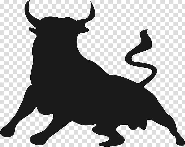 Dog And Cat, Spanish Fighting Bull, Angus Cattle, Beef Cattle, Silhouette, Bullfighting, Horn, Black, Black And White
, Wildlife transparent background PNG clipart