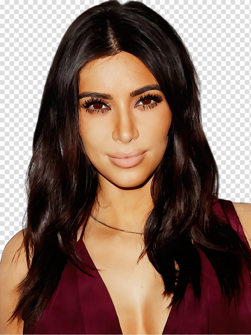 Hair, Watercolor, Paint, Wet Ink, Kim Kardashian, Celebrity, Hairstyle, Long Hair transparent background PNG clipart