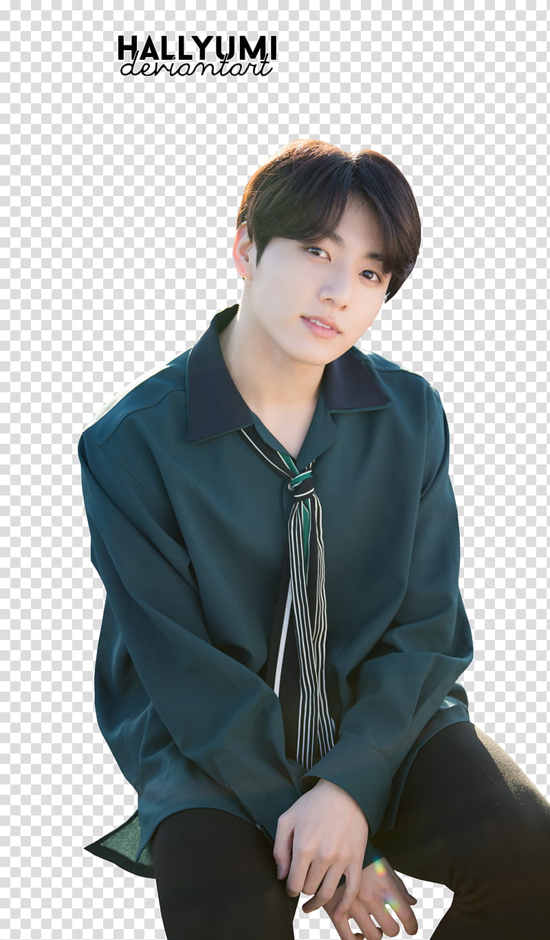 JungKook BTS TH ANNIVERSARY, man doing pose while sitting transparent background PNG clipart