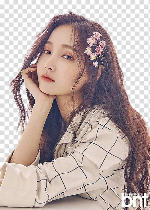 Yeonwoo Momoland PT, woman resting hand on chin leaning on white table transparent background PNG clipart