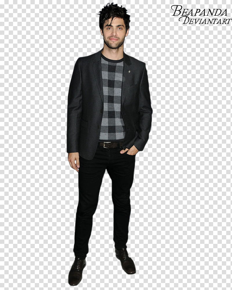 Matthew Daddario, man in black suit jacket putting his hand on his pants pocket transparent background PNG clipart