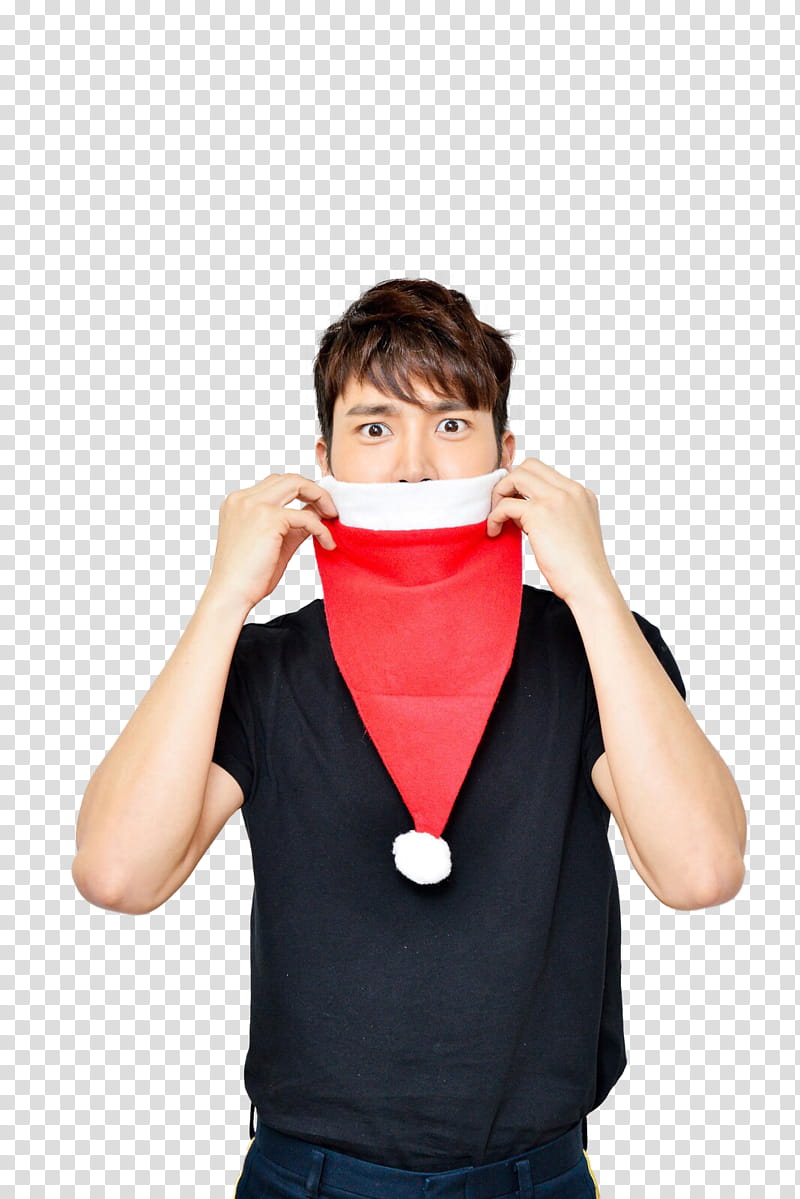 Super JuniorELFJAPAN fukuoka Christmas , man covering his face using Christmas hat transparent background PNG clipart