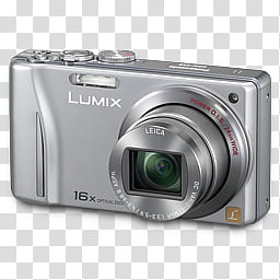 Devices and Printers Icon Collection , Panasonic Lumix ZS, gray Lumix digital camera on white surfac e transparent background PNG clipart