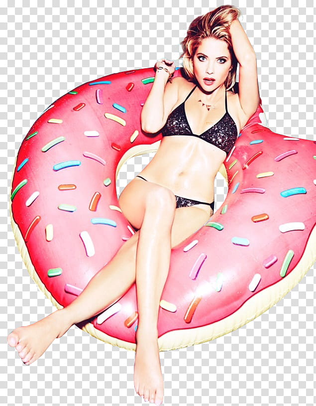 woman sitting on donut floater transparent background PNG clipart
