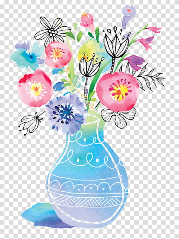 Watercolor Floral, Floral Design, Vase, Flower, Watercolor Painting, Flower Bouquet, Cut Flowers, Vase Large transparent background PNG clipart