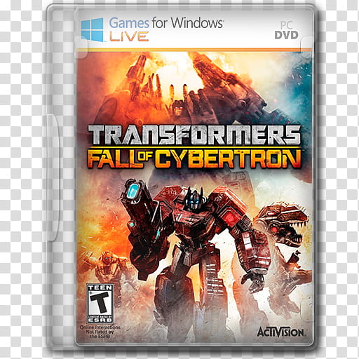 Icons Games ing DVD CASE NEW LOGO GFWL, transformers fall of cybertron, PC DVD Transformers Fall of Cybertron case transparent background PNG clipart
