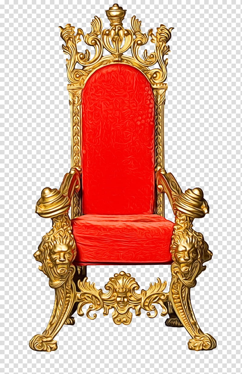 chair furniture throne antique brass, Watercolor, Paint, Wet Ink, Metal transparent background PNG clipart