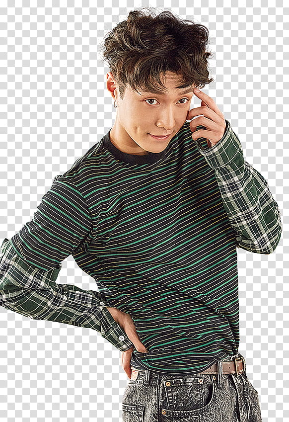 EXO Lucky One P, man in striped shirt transparent background PNG clipart