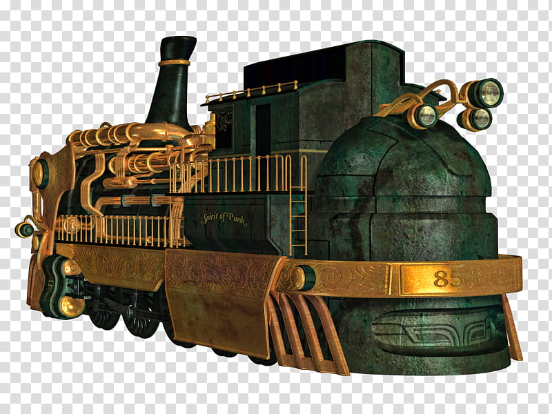 Steampunk Train , green train illustration transparent background PNG clipart