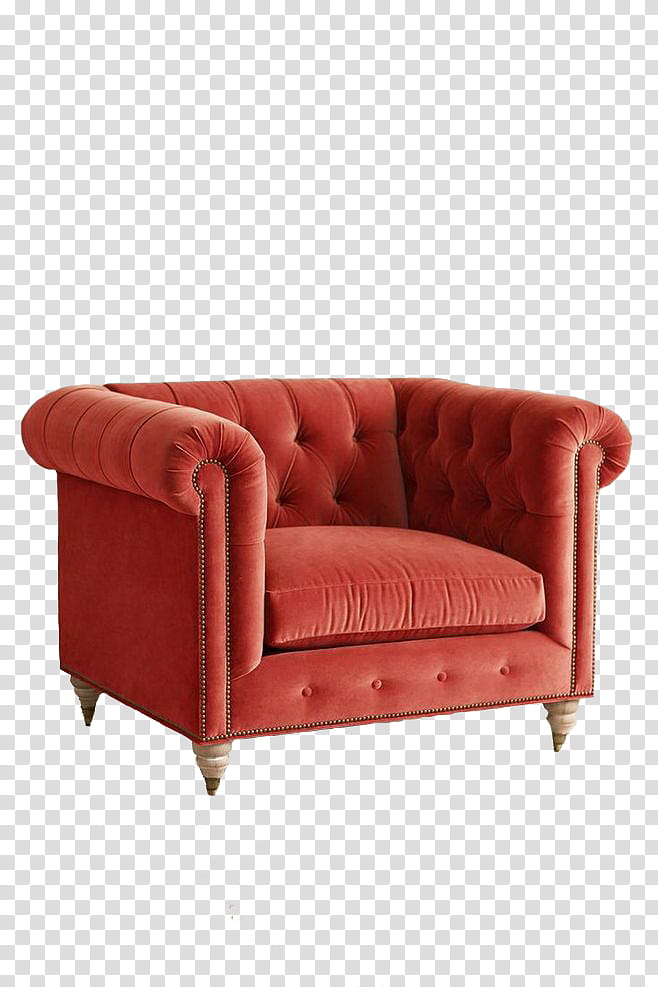 Furniture, tufted orange sofa chair transparent background PNG clipart