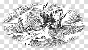 Shipwrecks and Sea Monsters, black and white sailboat transparent background PNG clipart