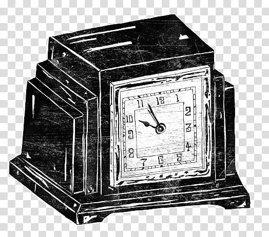 , black and white mantle clock at : illustration transparent background PNG clipart