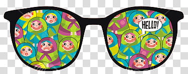 , green and blue nesting doll lens sunglasses with black frames transparent background PNG clipart