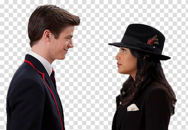 glee , man wearing black suit jacket and woman wearing black fedora hat transparent background PNG clipart