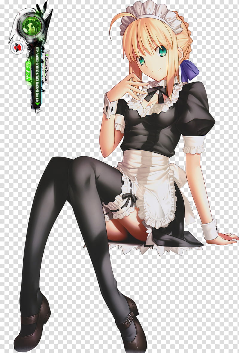 Fate Saber Hyper Cute Maid, sitting woman with brown hair anime character transparent background PNG clipart
