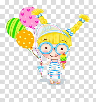 animated female character holding balloons transparent background PNG clipart