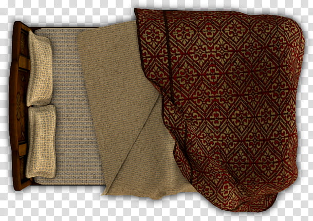 RPG Map Elements , brown blanket, gray bedspread, and two pillows transparent background PNG clipart
