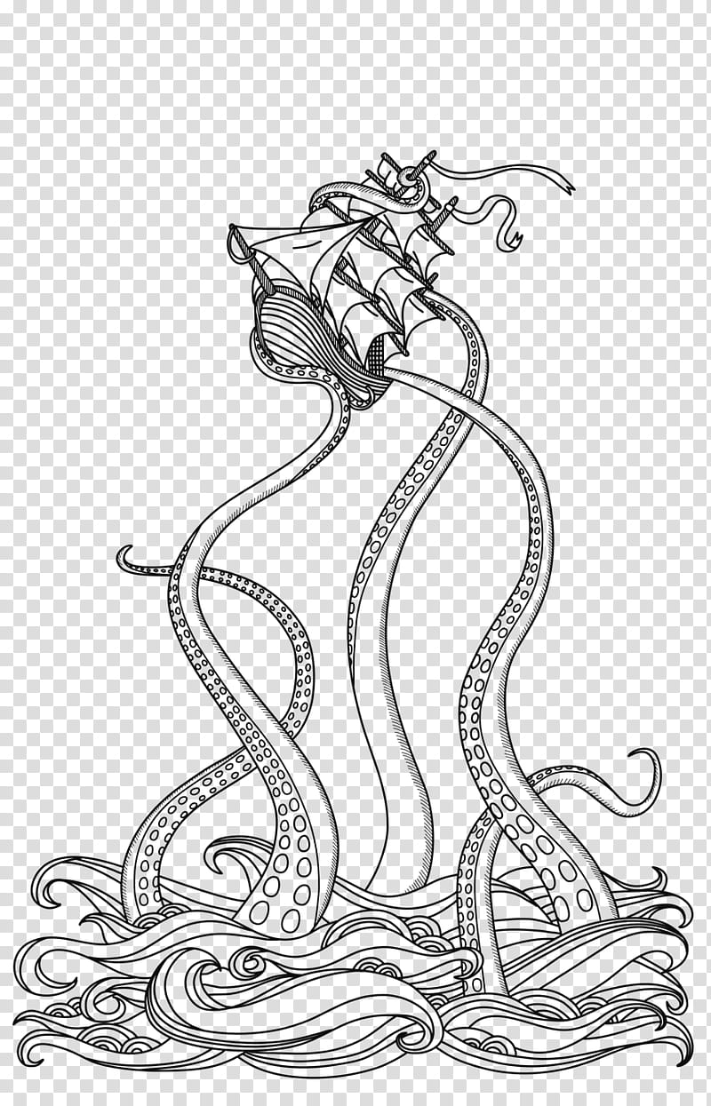 Book Black And White, Line Art, Drawing, Coloring Book, Kraken, Black And White
, Visual Arts, Blackandwhite transparent background PNG clipart