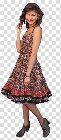 Zendaya Coleman, girl in brown and red sleeveless dress transparent background PNG clipart