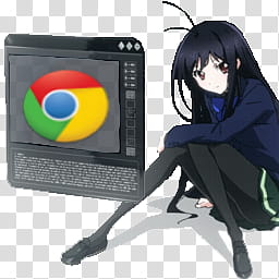 Accel World Browser Icons Win  tiles, , girl wearing black long-sleeved shirt sitting beside black TV transparent background PNG clipart