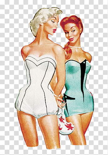 Vintage s, two women wearing strapless dresses illustration transparent background PNG clipart