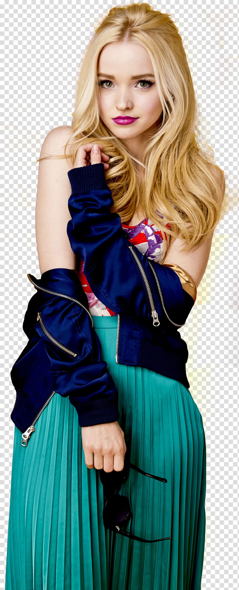 Dove Cameron, woman wearing blue zip-up jacket transparent background PNG clipart