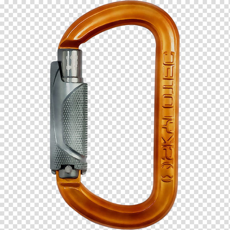 Metal, Carabiner, Rockclimbing Equipment, Orange transparent background PNG clipart