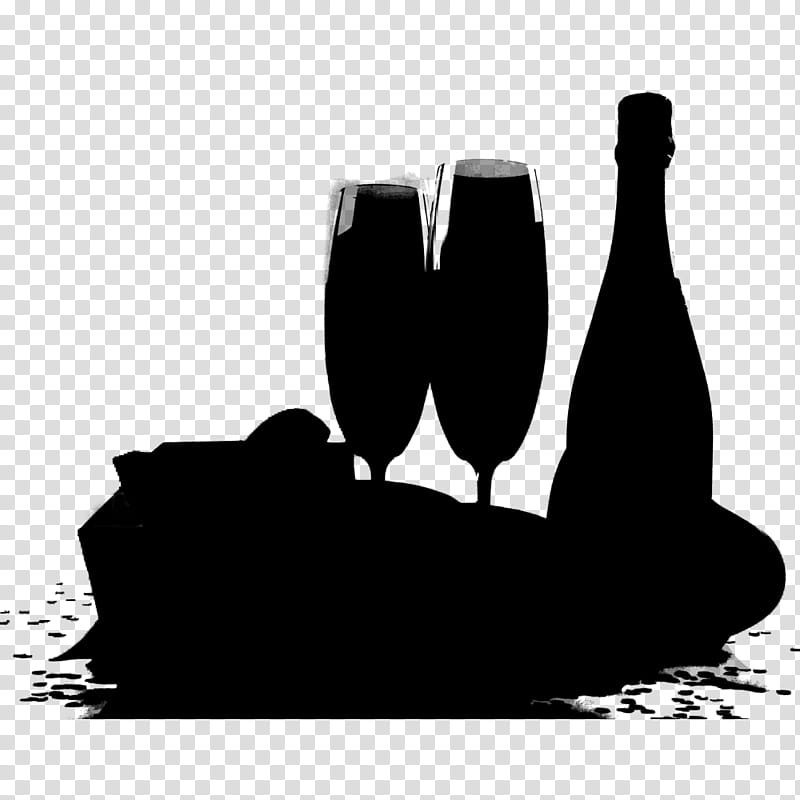 Champagne Bottle, Glass Bottle, Red Wine, Wine Glass, Silhouette, Black M, White, Water transparent background PNG clipart