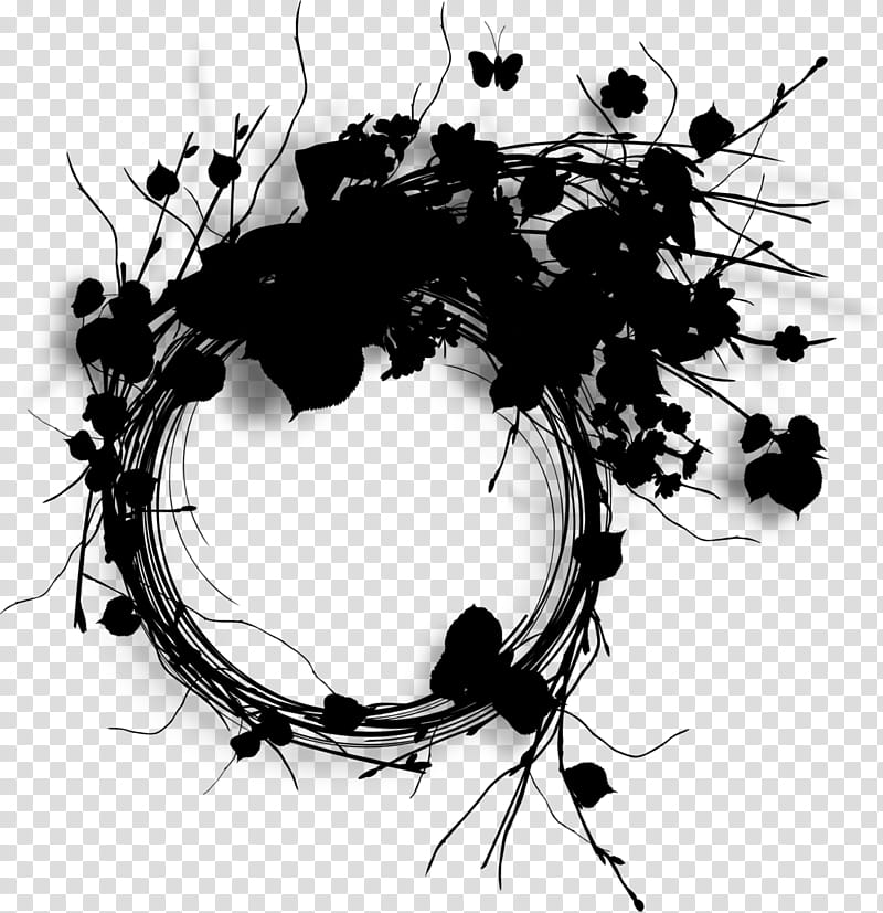 Circle Design, Twig, Wreath, Branch, Still Life , Plant, Blackandwhite transparent background PNG clipart