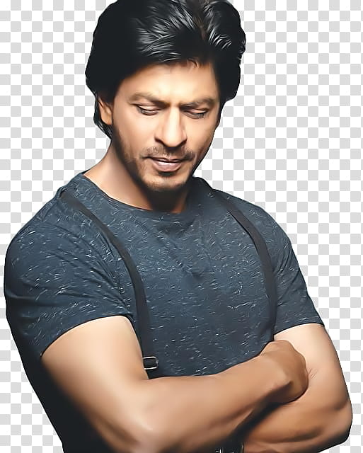 Shahrukh Khan in gray crew-neck t-shirt transparent background PNG clipart