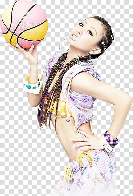 woman wearing purple floral top holding yellow and pink basketball transparent background PNG clipart