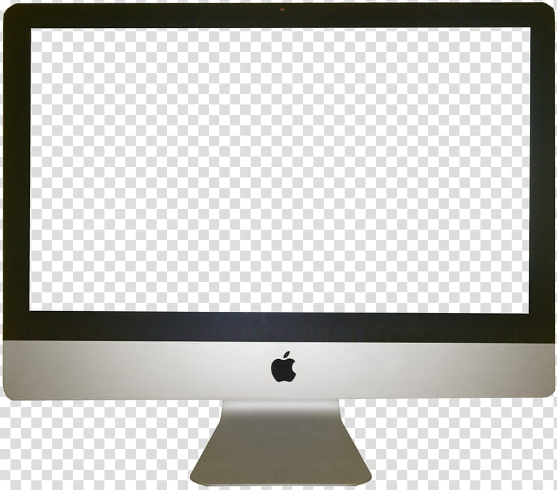 Empty iMac screen, black and grey Apple monitor close-up transparent background PNG clipart